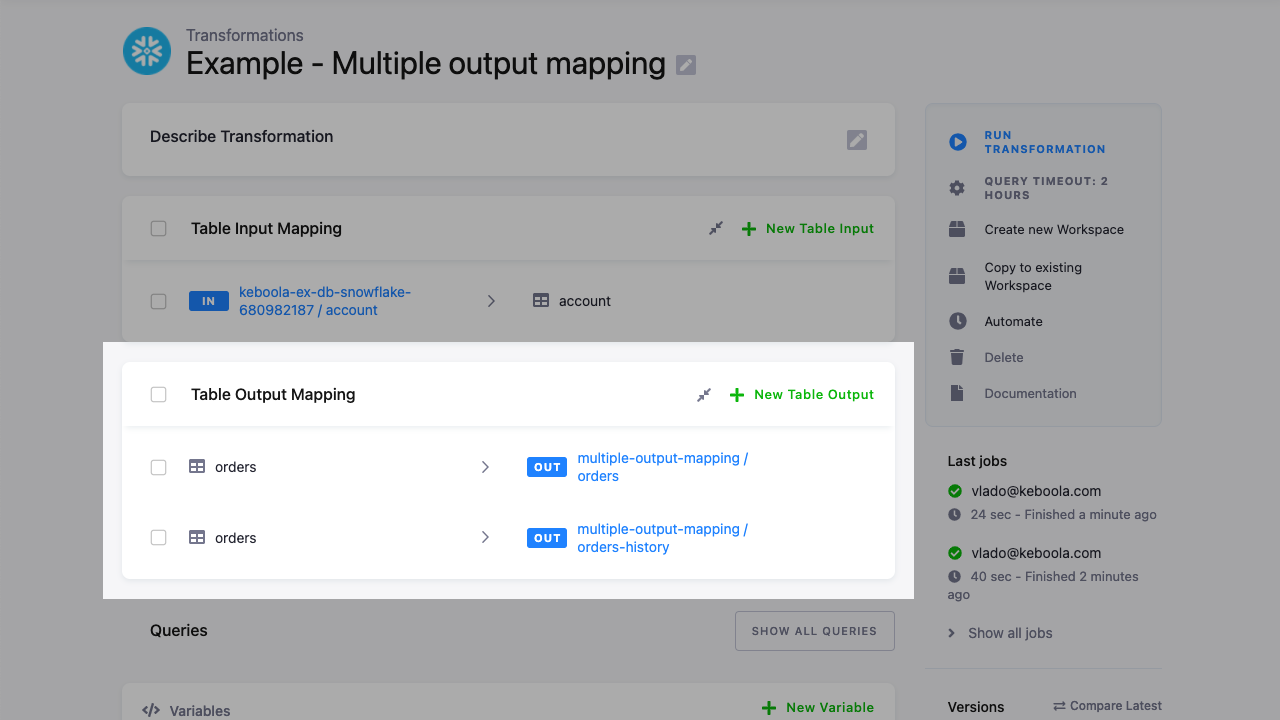 Support for Multiple Table Outputs in Output Mapping