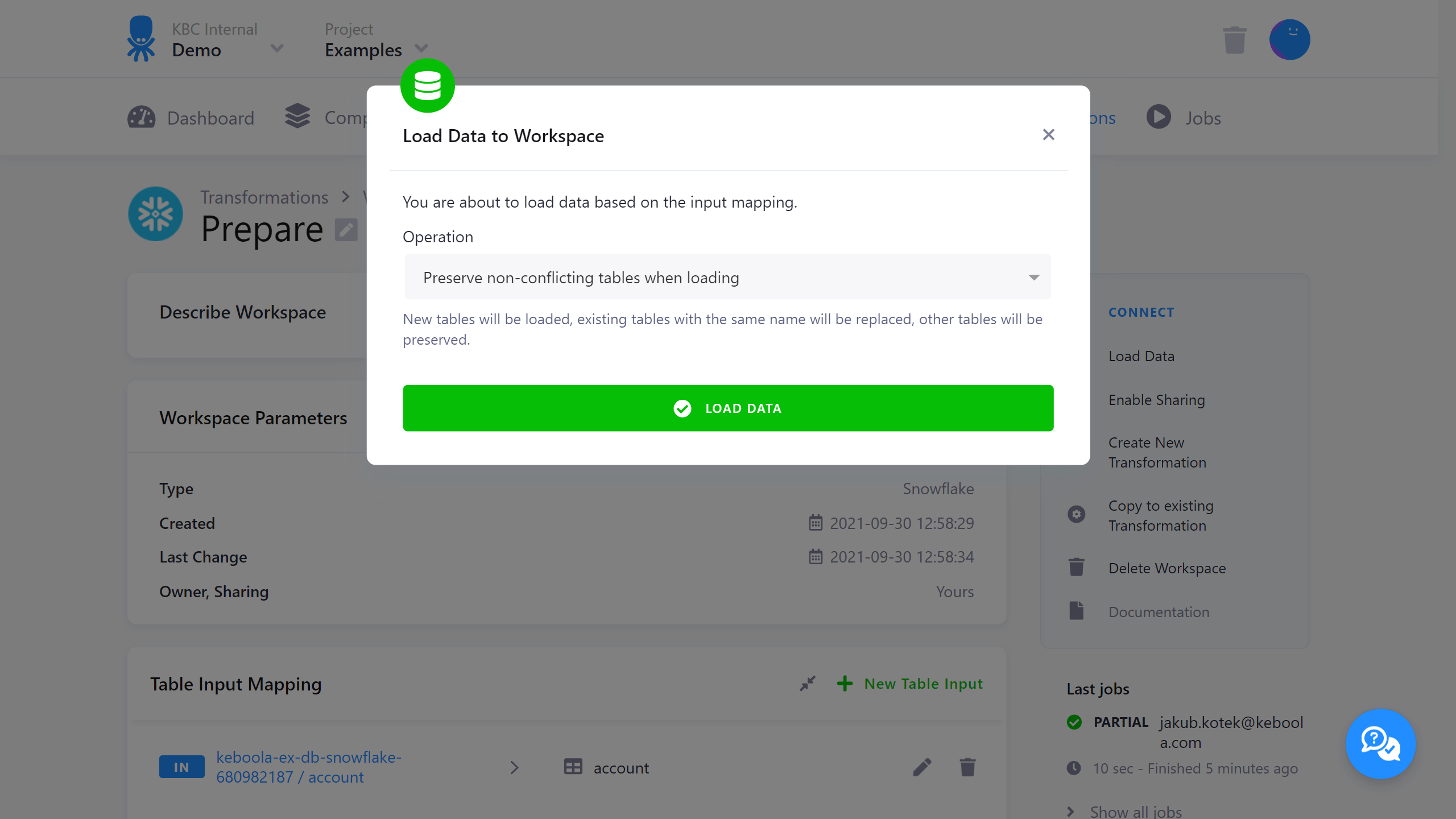 Option to Drop or Keep Data When Loading to SQL Workspace