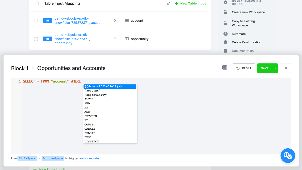 Table and Variable Autocompletion in Transformations