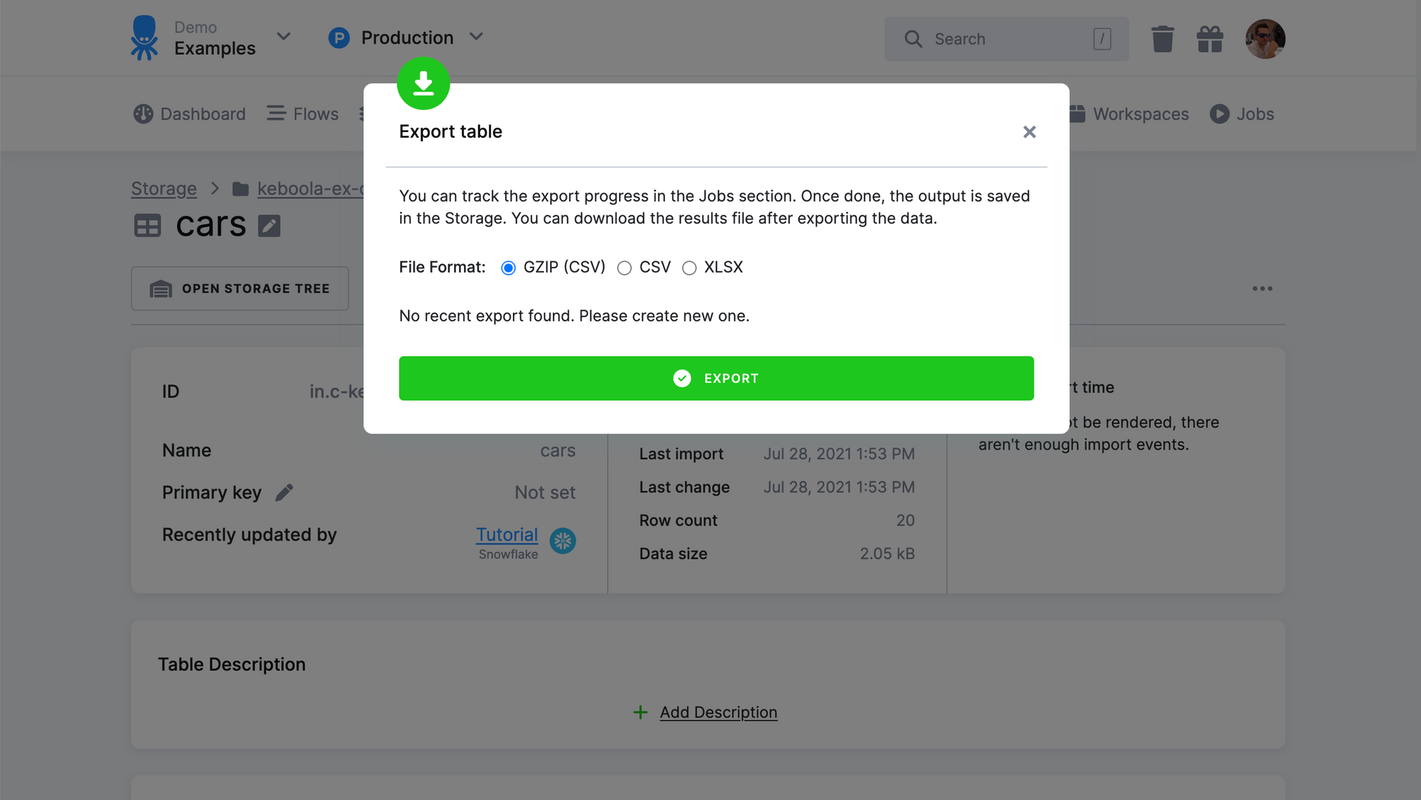 Export Table in CSV and XLSX Formats