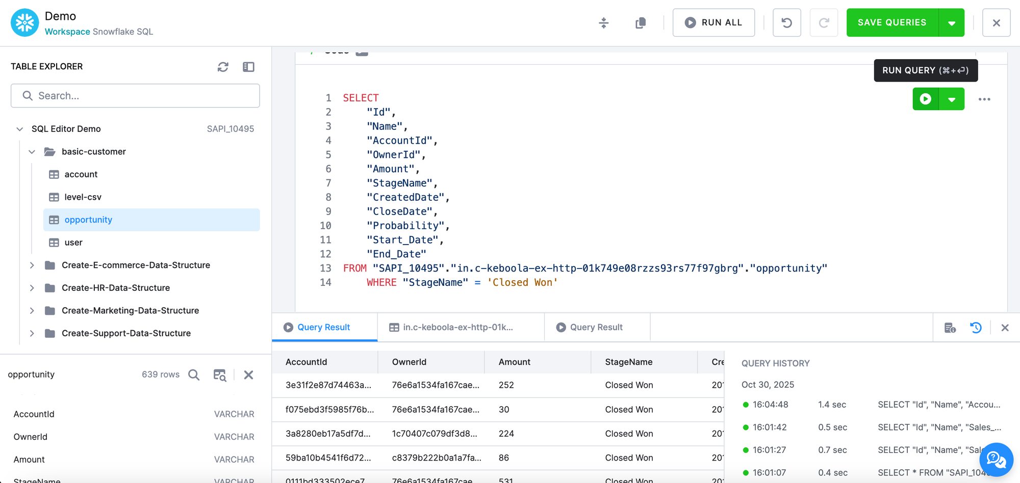 SQL Editor for Snowflake SQL Workspaces